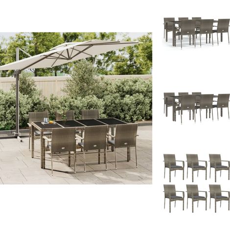 Gartenmöbel-Sets - Living 7-tlg. Garten-Essgruppe mit Kissen Grau Poly Rattan (1/5)