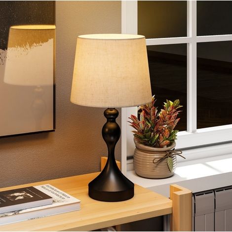 Lámpara de mesa LED 3 temperaturas de color USB-A y USB-C 54 cm metal negro y lino (1/5)
