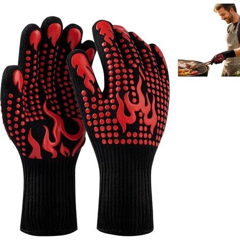 Guanti da barbecue resistenti al calore fino a 800 °C (1472 °F) – Guanti da forno in silicone antiscivolo con fodera in cotone, taglia unica per uomo e donna, ideali per cucinare e grigliare. (1/5)