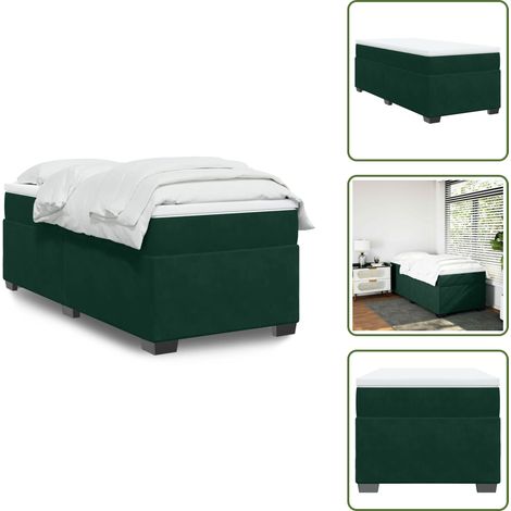 Materasso con molle - vidaXL Giroletto a Molle con Materasso Verde Scuro 90x200 cm Velluto - Letto a molle
