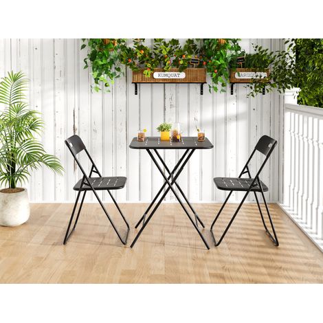 Salon bistro pliant 3 pièces 60x60x73 cm en acier noir, gain de place pour jardin FloraGrace (1/5)
