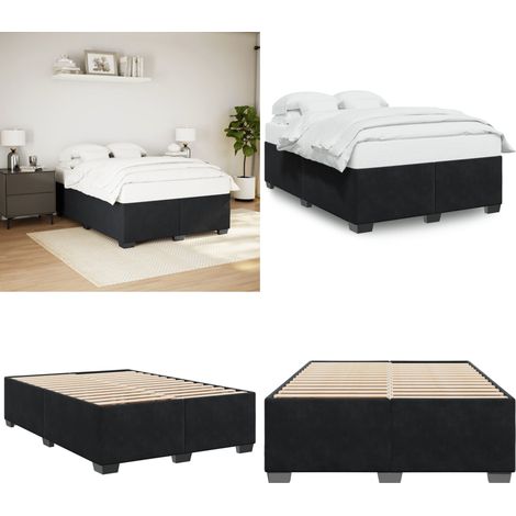 Bettgestell ohne Matratze Schwarz 140x200 cm Samt - Samtbett - Doppelbett - Boxspringbetten - Schlafzimmermöbel - Schwarzes Bett - Home & Living (1/5)