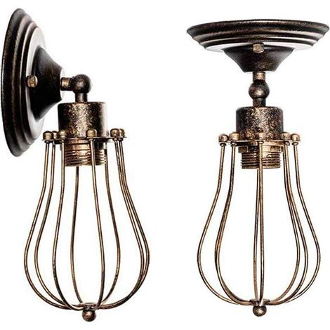 Vintage Industrial Wall Light - 2 PCS Adjustable Socket Industrial Lighting Rustic Wire Metal Cage Sconces Indoor Home Retro Lights Fixture (1/4)
