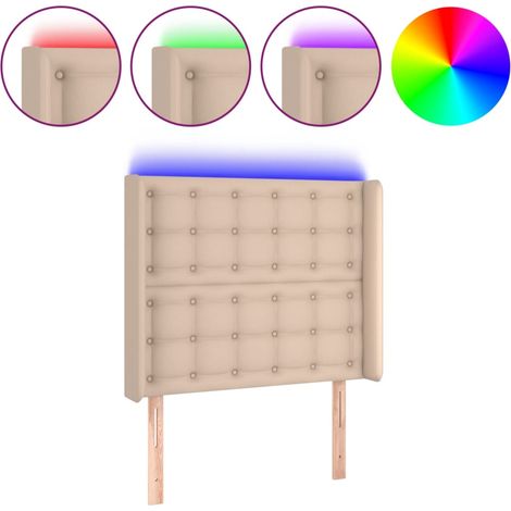 Testiera Testata del letto a LED Cappuccino 103x23x118/128 cm in Similpelle (1/5)