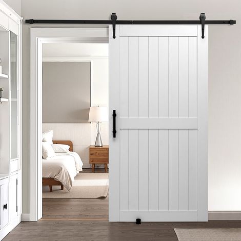 VEVOR Porta Scorrevole 1067 x 2134 mm Pannello in MDF, Kit per Porta Scorrevole con Ferramenta Guida Telaio a H, Porta da Casa Divisorio Spazio per Soggiorno Bagno Camera da Letto, Bianco (1/5)
