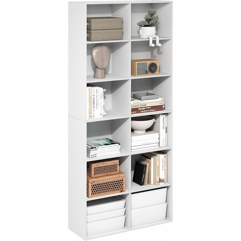 Étagère, Bibliothèque À 12 Cubes, Étagère Ouverte, Rangement Cubique, 12 X 32 X 71 Cm, pour Salon, Bureau, Blanc (1/5)