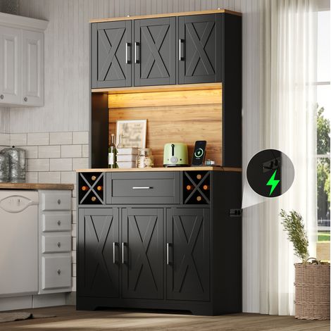 Armario alto de cocina LED con botellero, MDF negro DESVIAE (1/5)