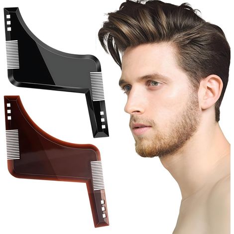2 Pièces de Gabarits à Barbe pour Hommes Peignes de Styling pour Barbe Adapté pour Barbe au Menton Favoris et Barbe au Cou Brun Café (1/5)
