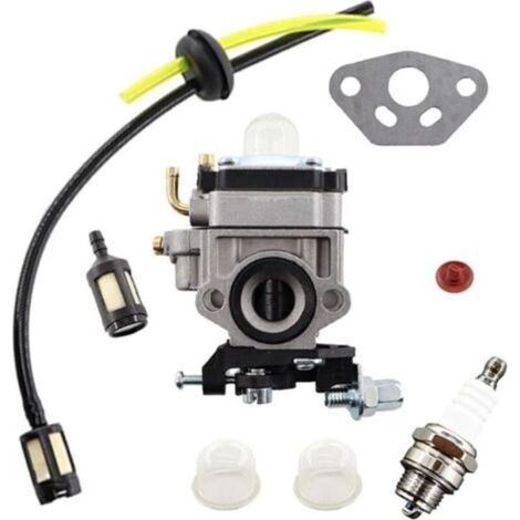 9 in 1 Carburetor for 52cc 49cc 43cc Brush Cutter Engine, Carb Kit + Gasket + Primer Pump + Set of Fuel Filter Hose + Valve + Spark Plug + Extra Fuel Filter (1/4)