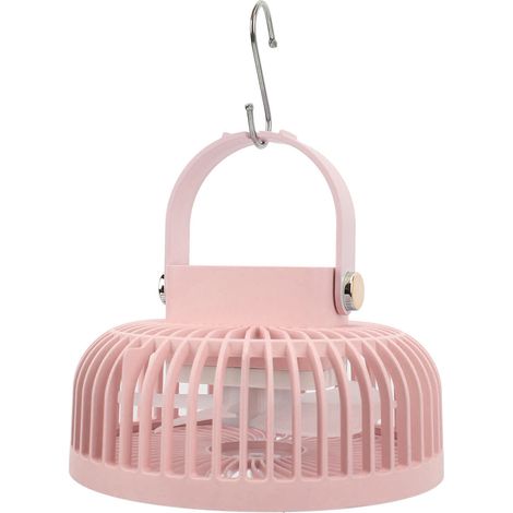 4-in-1 Campinglampe und Ventilator, drei Belüftungsstufen, große Reichweite, Zeltventilator zum Aufhängen am Netz, inklusive Fernbedienung und zwei Haken, rosa. (1/4)