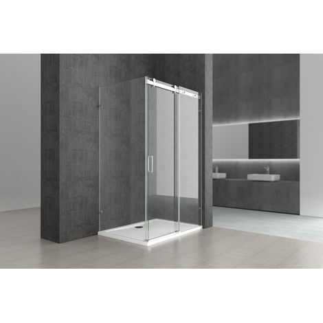 Durovin Bathrooms L Shape Rectangular frameless Shower Enclosure - Sliding Door - 8mm Safety Clear Glass - 1200 x 900mm