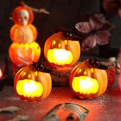 (3-teilig) Kürbislaterne für Halloween, Innen- und Außendekoration, leuchtende Kürbis-LED-Teelichtkerze, Herbst-LED-Kerze (1/5)