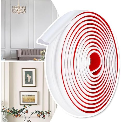 Moulures décoratives autocollantes baguettes de stuc décoration murale baguettes murales flexibles blanches baguettes de revêtement autocollantes pour cadre de (1/5)