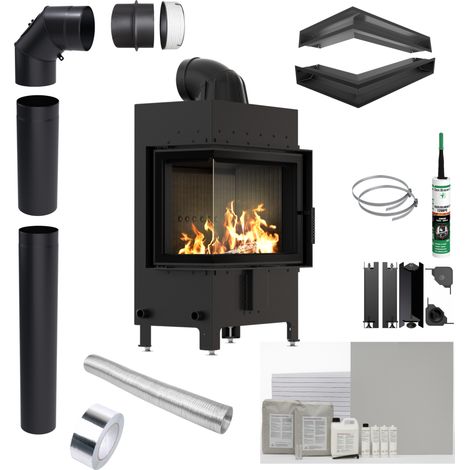 KRATKI LUCY Links Kamineinsatz 12 kW Ø 200 SCHWARZ Einbauset (1/5)