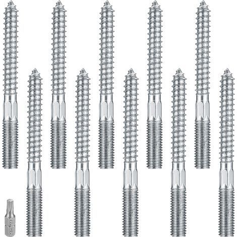 10 - Vis Torx - Boulon De Suspension - Tige Filetée M10x100mm - Acier Carbone Pour Béton Et Bois - Fixation Meuble Et Radiateur - Argent - 10x10cm (1/5)