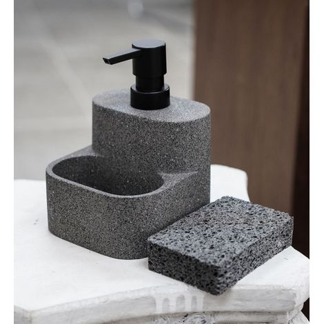 Distributeur de savon de cuisine avec porte-éponge, effet marbre, 2 en 1, pompe distributrice de savon et porte-éponge salle de bain (1/5)