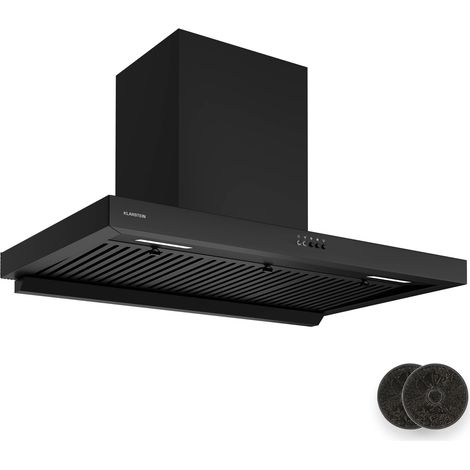 Klarstein AeroClean Cooker Hood - 90cm Wall Mounted Extractor, 721 m³/h Boost, A++ Energy Efficiency, LED Lighting 3800-4200 K, Quiet 52 dB, Black, Push Button Control