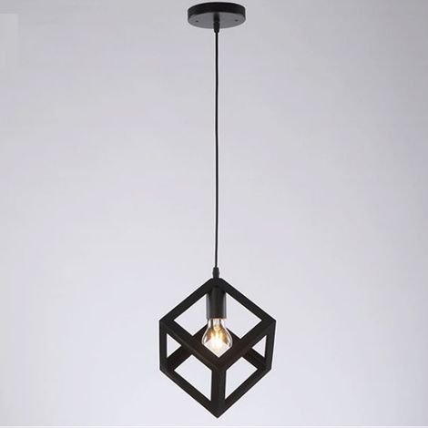 Lampada a Sospensione Creativo Lampada da Soffitto Cubo Lampadario con Gabbia Metallica E27 para Soggiorno Cucina Camera da Letto - Nero