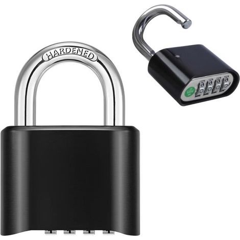 (Noir)Cadenas à combinaison à 4 chiffres,ANNEFLY Cadenas de sécurité robuste, Cadenas à code pour casier d'extérieur résistant aux,Noir (1/4)
