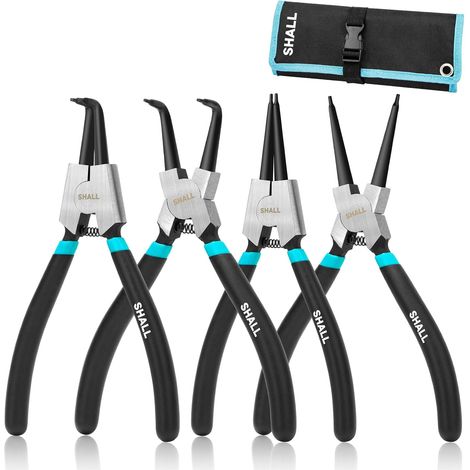 Ensemble de 4 pinces à circlips internes et externes de 17 cm, pinces droites et coudées, embout de 5/64", pinces réversibles ultra-résistantes avec étui (1/5)