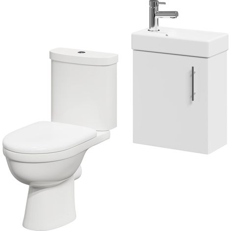 Nero Compact Gloss White 400mm 1 Door Wall Mounted Cloakroom Vanity Unit and Toilet Suite including Ideal Toilet (1/5)