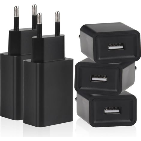5 Pack USB Chargeur 5V/1A Prise 5W Chargeur USB Adaptateur Secteur Compatible Téléphone Portable Lecteur ebook Écouteurs Lampe Table Routeur Ventilateur de Poche (Noir)