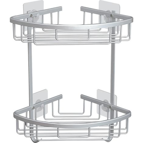 Etagère de Douche d'angle pour Salle de Bain sans Forage Étagère de Douche Accessoires Salle de Bains Donner Une boîte à Savon 2 Niveaux Argent (1/4)