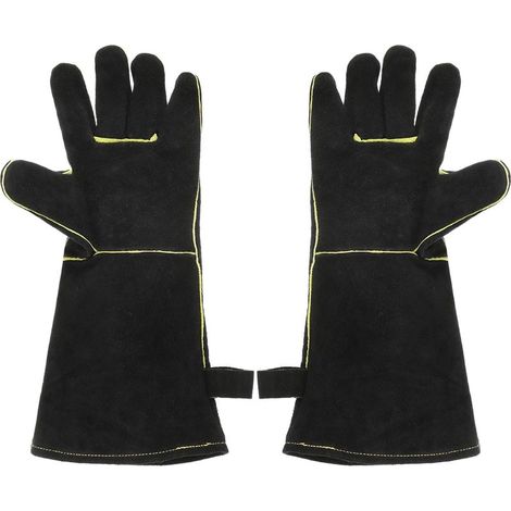 GDHZS-  1 Paire de Gants de Soudage A3032 16" en Cuir de Vachette Résistant au Feu et à la Chaleur avec Manches Longues pour Barbecue, Cheminée, Four, Cuisson, Jardinage (1/5)