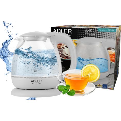 Adler  Wasserkocher  AD 1283G  Standard  1100 W  1 l  Kunststoff/Glas  360° drehbarer Sockel  Grau (1/5)