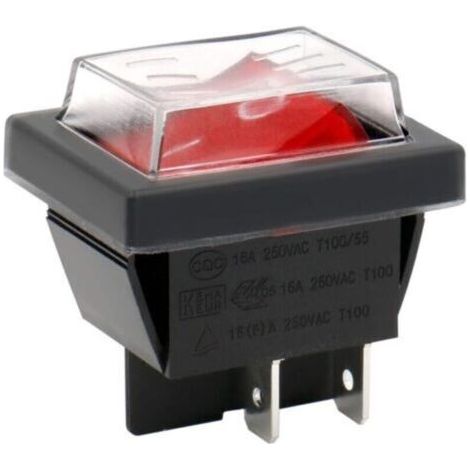 Interrupteur à bascule ON-OFF DPST 4 bornes lumière rouge 16A 250VAC avec couvercle étanche (1/5)
