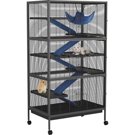Cage 6 niveaux métal roulettes pour petits animaux Convient furets, chinchillas, lapins, cobayes Rampes amovibles + hamac Sécurité & nettoyage Habitat spacieux (1/5)