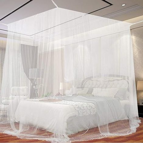 QAZQA Moustiquaire de Lit, Grand Carrée Moustiquaire pour Lit Extra Large, Moustiquaire Baldaquin Intérieur et Extérieur pour Lits Simples et Doubles - Blanc (200 x 220 x 210cm) (1/5)
