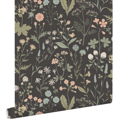 papier peint fleurs des champs gris charbon de bois - ESTAhome
