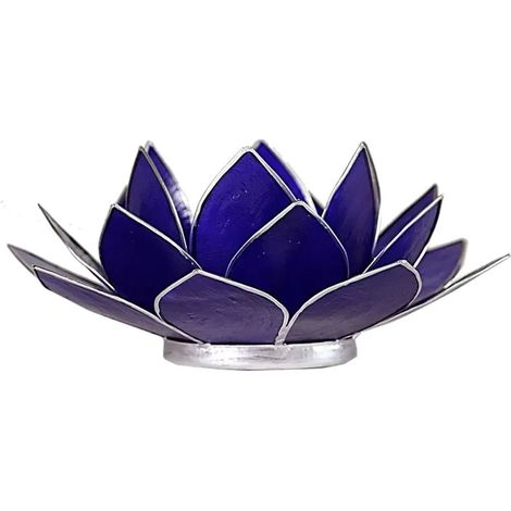 Porte Bougie Fleur de Lotus Bleu foncé et argent 6 ème chakra (1/2)