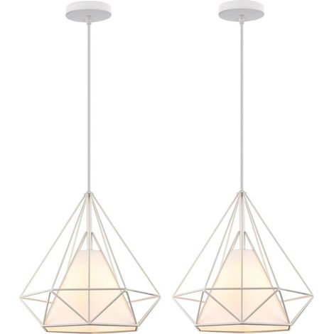 (2X) Plafonnier Vintage En Forme De Cage De Diamant 25CM Lampe De Plafond En Fer Lustre De Restaurant, Bar, (Blanc) (1/5)