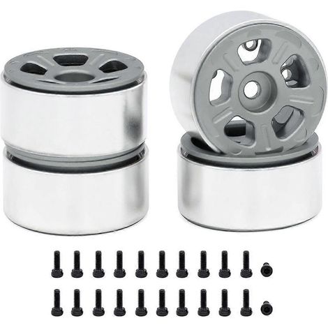 Jantes métalliques pour voitures RC Crawler 1/24 et 1/18, 5 rayons larges, grises. (1/5)