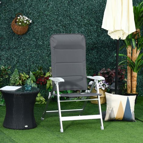Gris - Chaise pêche pliant, accoudoirs, dossier haut réglable, aluminium+Oxford imperméable, 75×61,5×(76-115)cm