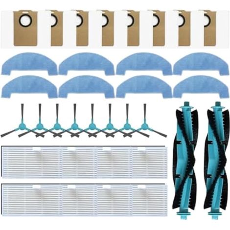 Kit de pièces de rechange (34 pièces) pour aspirateur robot Ultenic T20 Pro : brosse principale, brosse latérale, filtre HEPA, lingette de nettoyage, sac à poussière – Kit d’entretien complet (1/5)