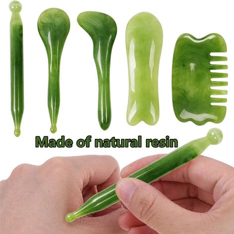 Lot de 7 outils Gua Sha pour massage corporel, raclage facial et cou, pierre de massage naturelle pour visage, bras et corps (1/5)