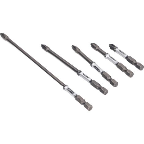 5-teiliges Schraubendreher-Bit-Set aus S2-Stahl mit rutschfester, magnetischer Oberfläche, geeignet für lange Bohr- und Schlagschrauber. (1/5)