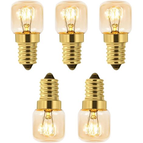 Paquete de 5 bombillas E14 T22 para horno, regulables, blanco cálido 2700 K, 80 lm, CA 230 V, resistentes hasta 300 grados, bombillas de sal Pygmy Lamps, para horno, frigorífico, lámpara de sal y horn