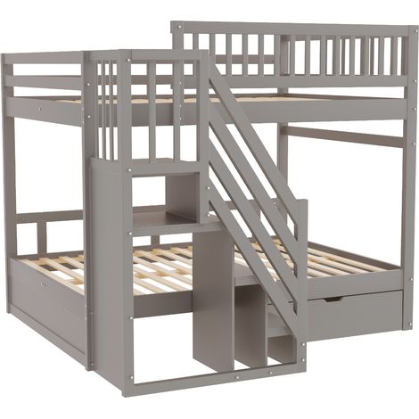 Litera infantil 140x200 cm de madera gris con escalera de almacenaje y cajones (1/5)