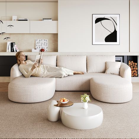 Sofa angolare a forma di U 266 cm, divani in schiuma compressa, divano modulare senza ossa, divani compressi per soggiorno, camera da letto, appartamento, nessun montaggio richiesto, Bianco (1/5)