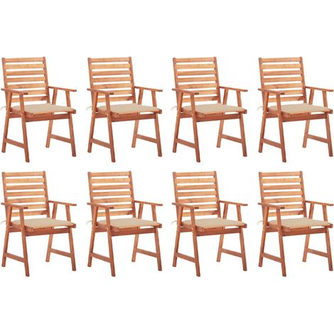 Sillas comedor de jardín y cojines 8 uds madera maciza acacia
