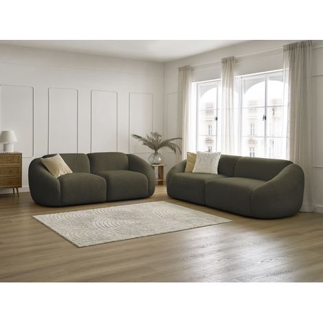 BOBOCHIC - Ensemble canapé droit fixe 3 + 2 places TINA tissu bouclette Vert (1/5)