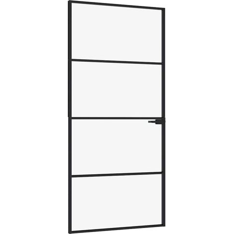 Porte d'intérieur Noir 93x201,5 cm Trempé verre aluminium fin