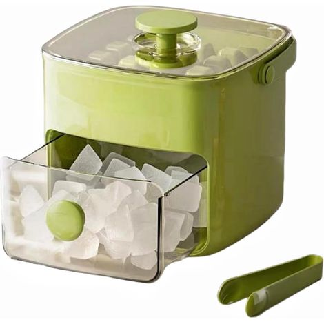 Bac à glaçons avec couvercle, bac de stockage et pince à glaçons moule à démoulage facile sans BPA réutilisable pour la congélation (Vert) (1/5)