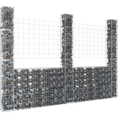 Panier de gabion Mur en gabion Clôture de gabion en forme de U avec 3 poteaux Fer 260x20x200 cm 47715 (1/5)