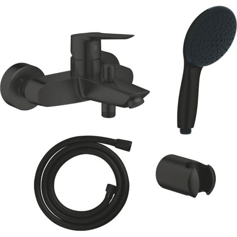 Mitigeur bain douche mécanique GROHE Start 2021 noir mat + Douchette 2 jets Vitalio GROHE Start 110 avec flexible et support