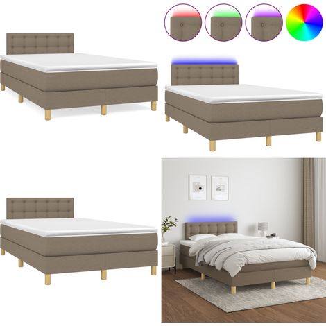 Sommier à lattes de lit matelas et LED taupe 120x190 cm tissu - Sommier Tapissier - Lit Double - Matelas Led - Éclairage LED - Têted Lit Ajustable - Home & Living (1/5)